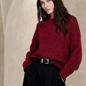 NWT Banana Republic Mona Oversized Cotton/Wool Sweater Winterberry Red PL